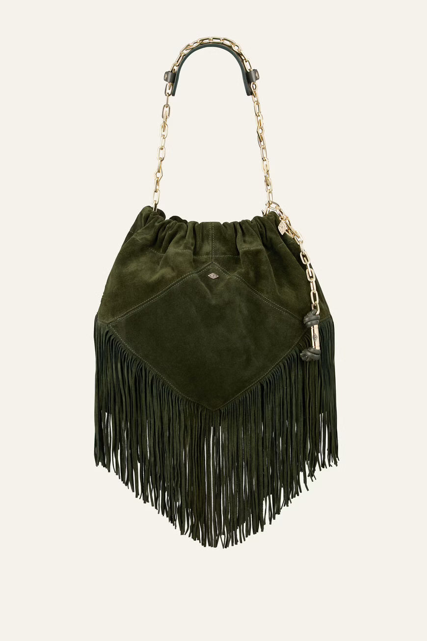 Ba&sh - Tote June Suède Vert Bouteille à Franges