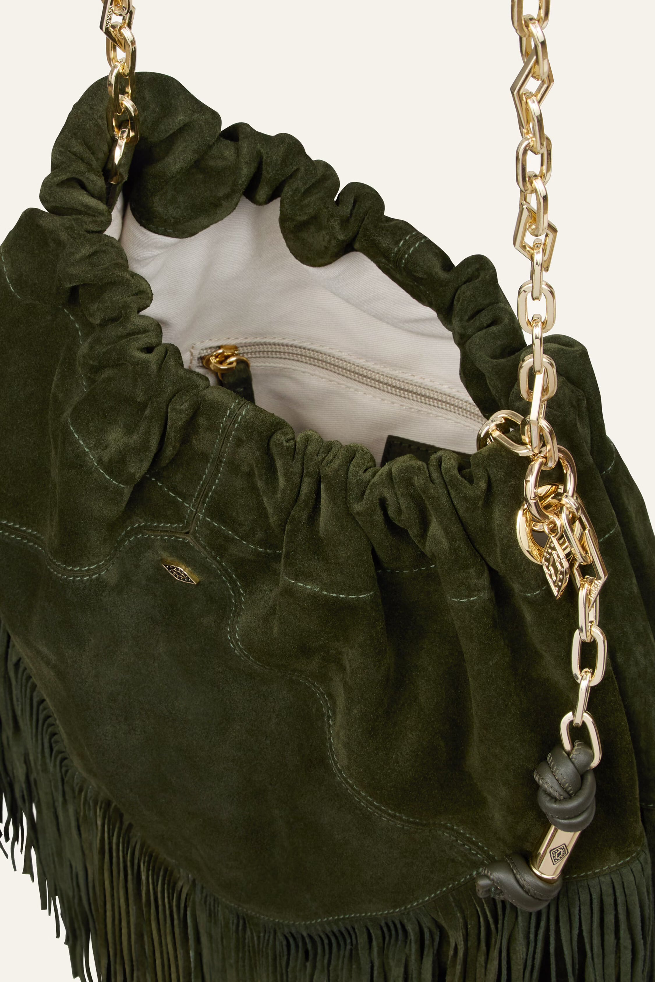 Ba&sh - Tote June Suède Vert Bouteille à Franges