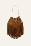 Ba&sh - Mini Tote June Cuir Suédé Marron à Frange
