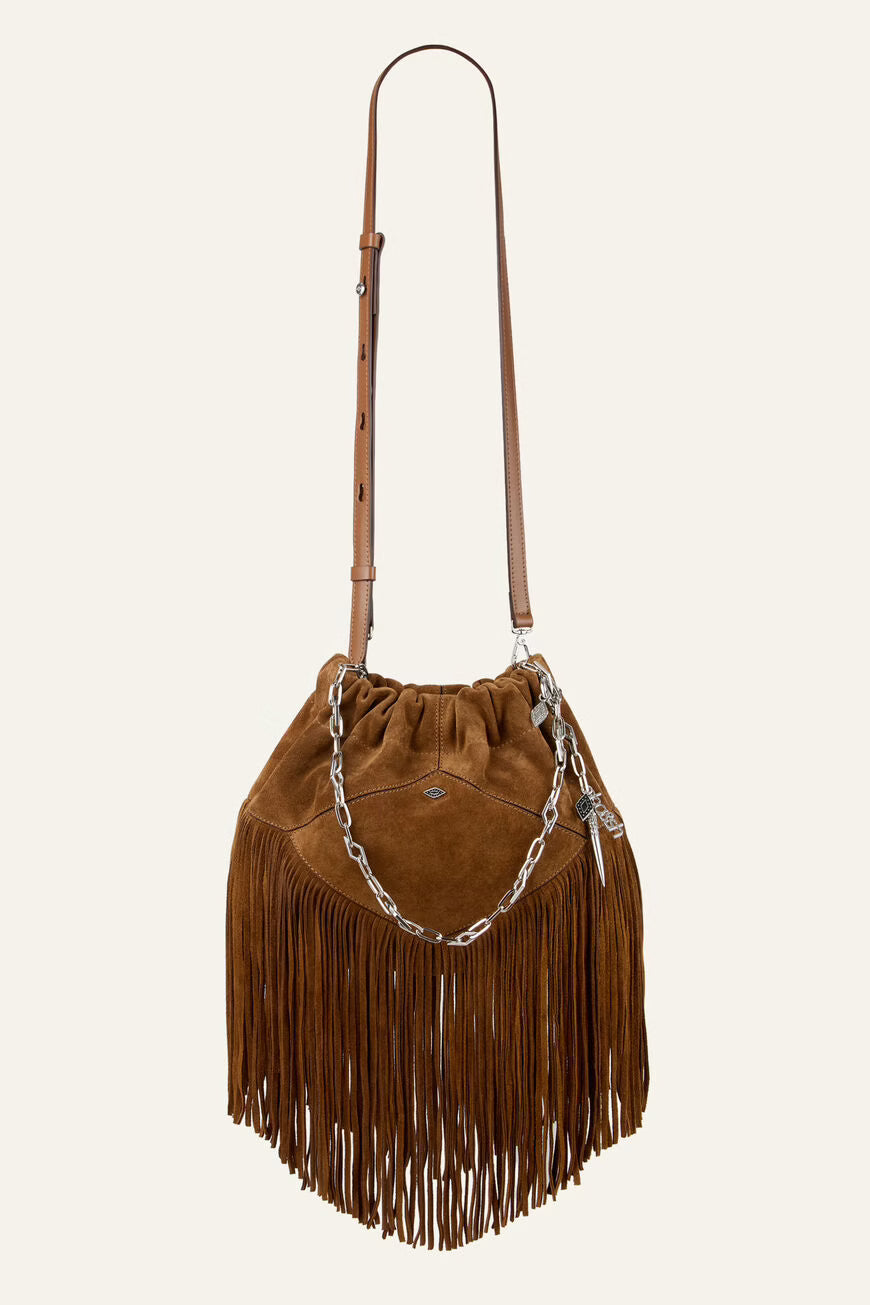 Ba&sh - Mini Tote June Cuir Suédé Marron à Frange