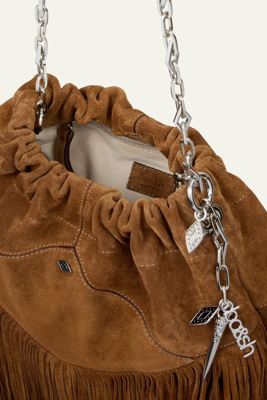 Ba&sh - Mini Tote June Cuir Suédé Marron à Frange