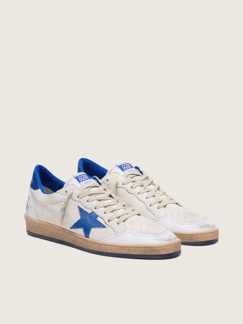 Golden Goose Ball Star nappa blanc, étoile et contrefort bleus