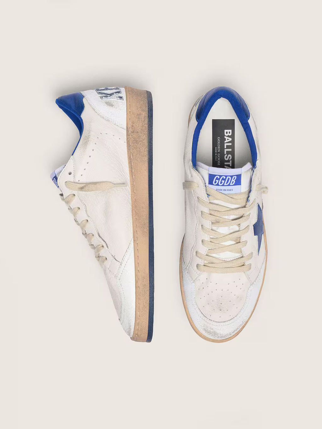 Golden Goose Ball Star nappa blanc, étoile et contrefort bleus