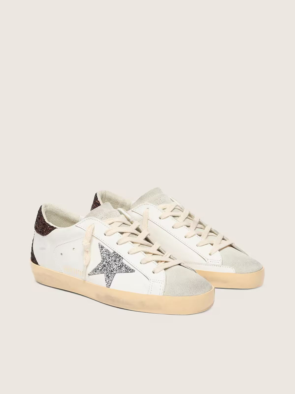 Golden Goose Super-Star, étoile argentée et contrefort pailleté marron