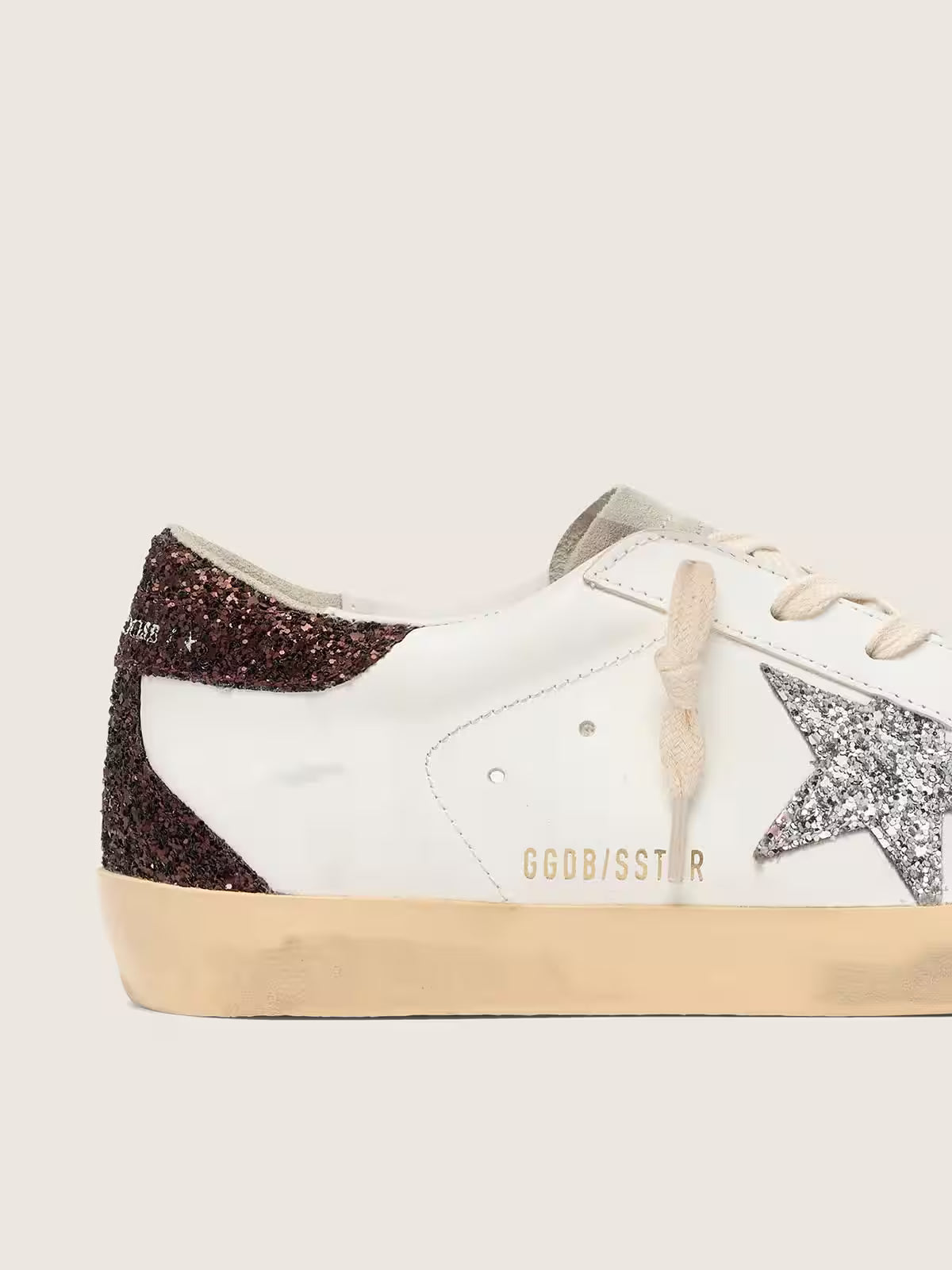Golden Goose Super-Star, étoile argentée et contrefort pailleté marron