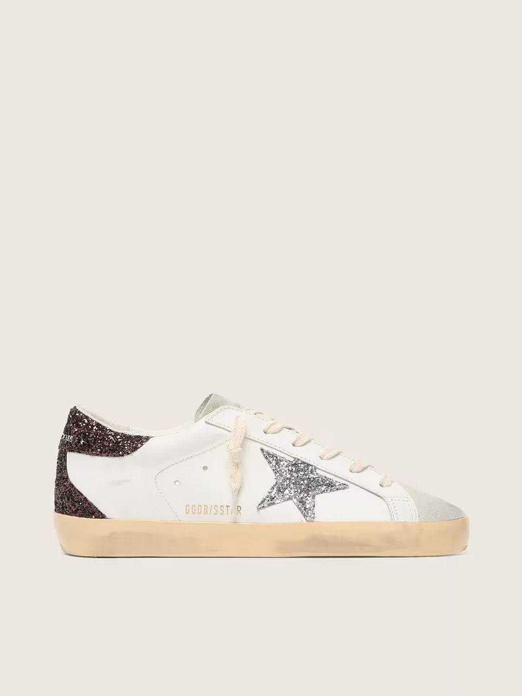 Golden Goose Super-Star, étoile argentée et contrefort pailleté marron