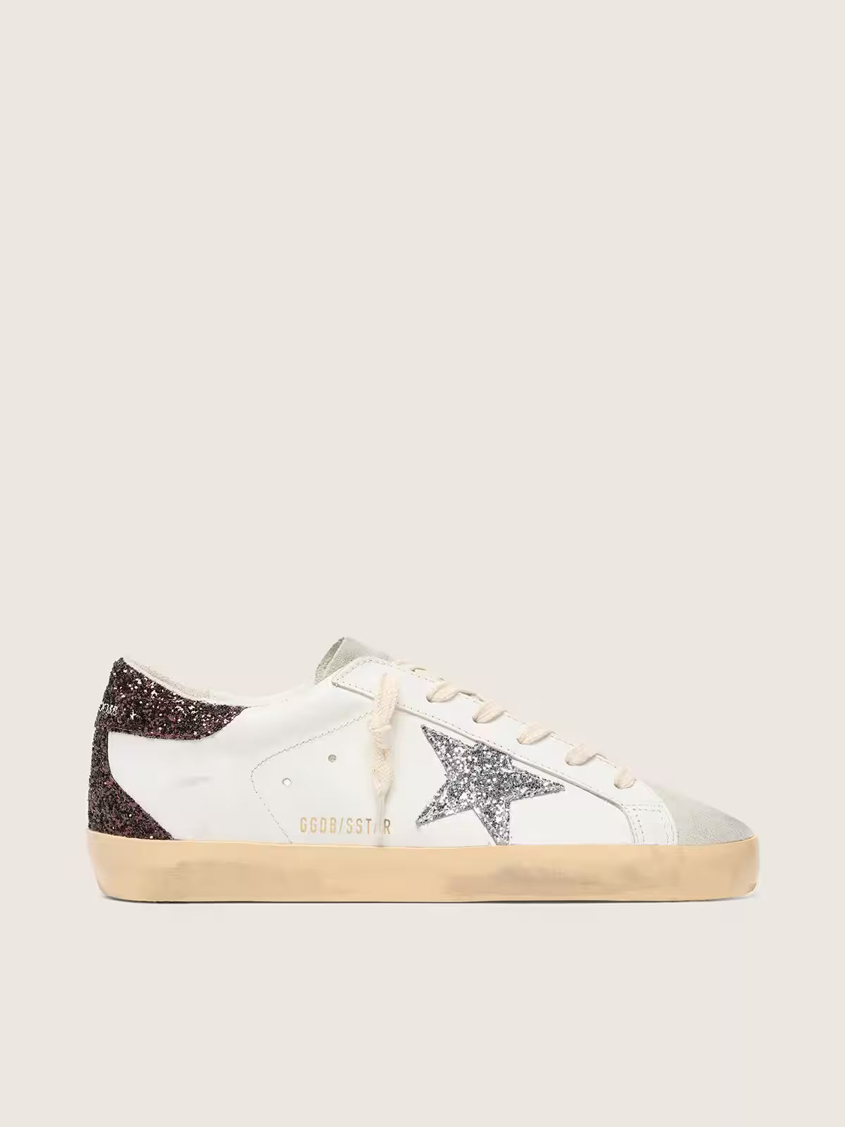 Golden Goose Super-Star, étoile argentée et contrefort pailleté marron