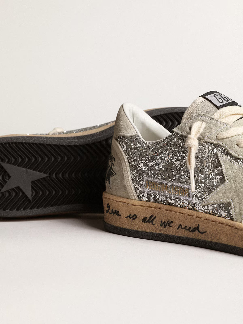 Golden Goose - Ball Star à paillettes argentées daim gris