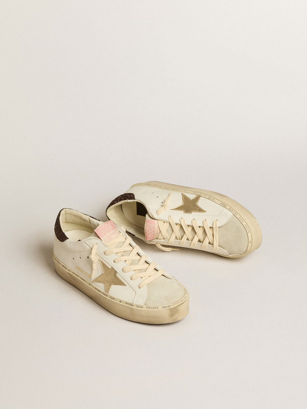 Golden Goose Hi Star, étoile cuir lamé platine, contrefort à paillettes