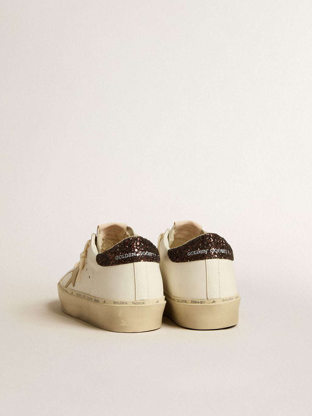 Golden Goose Hi Star, étoile cuir lamé platine, contrefort à paillettes
