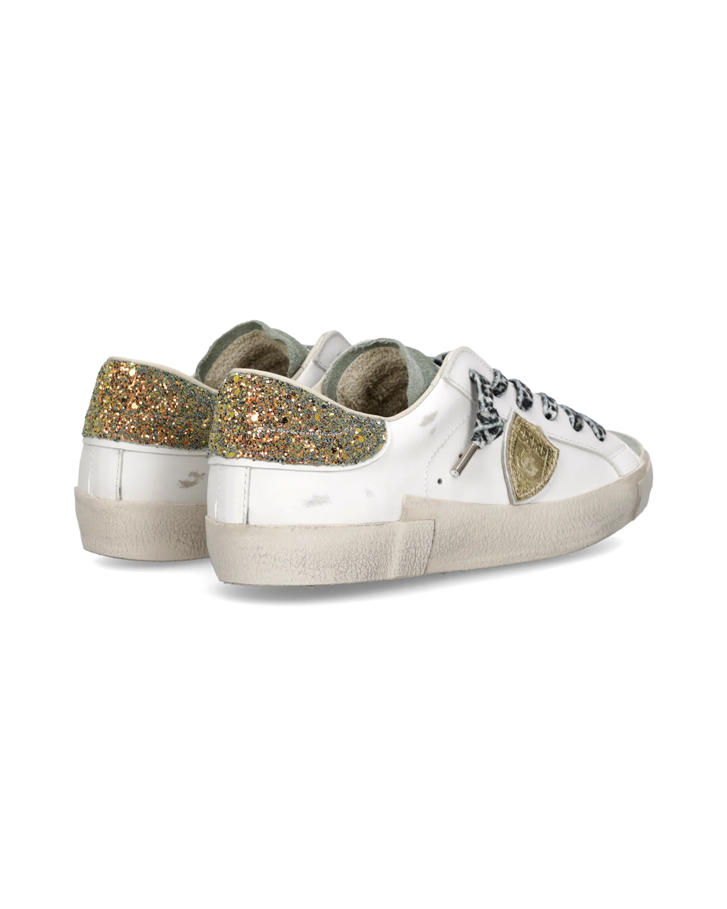 Philippe Model Prsx, contrefort pailleté blanc, bleu ciel et or