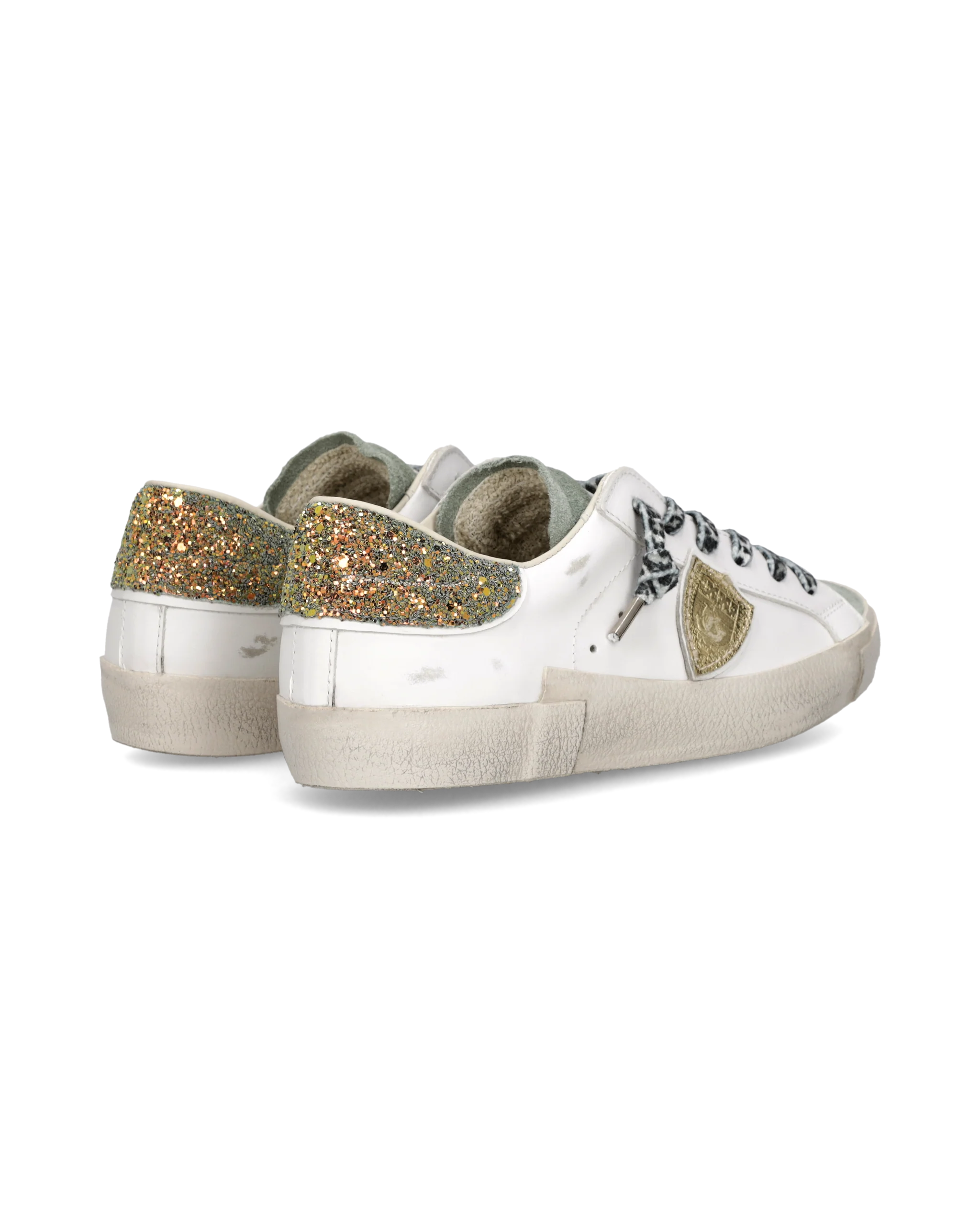 Philippe Model Prsx, contrefort pailleté blanc, bleu ciel et or