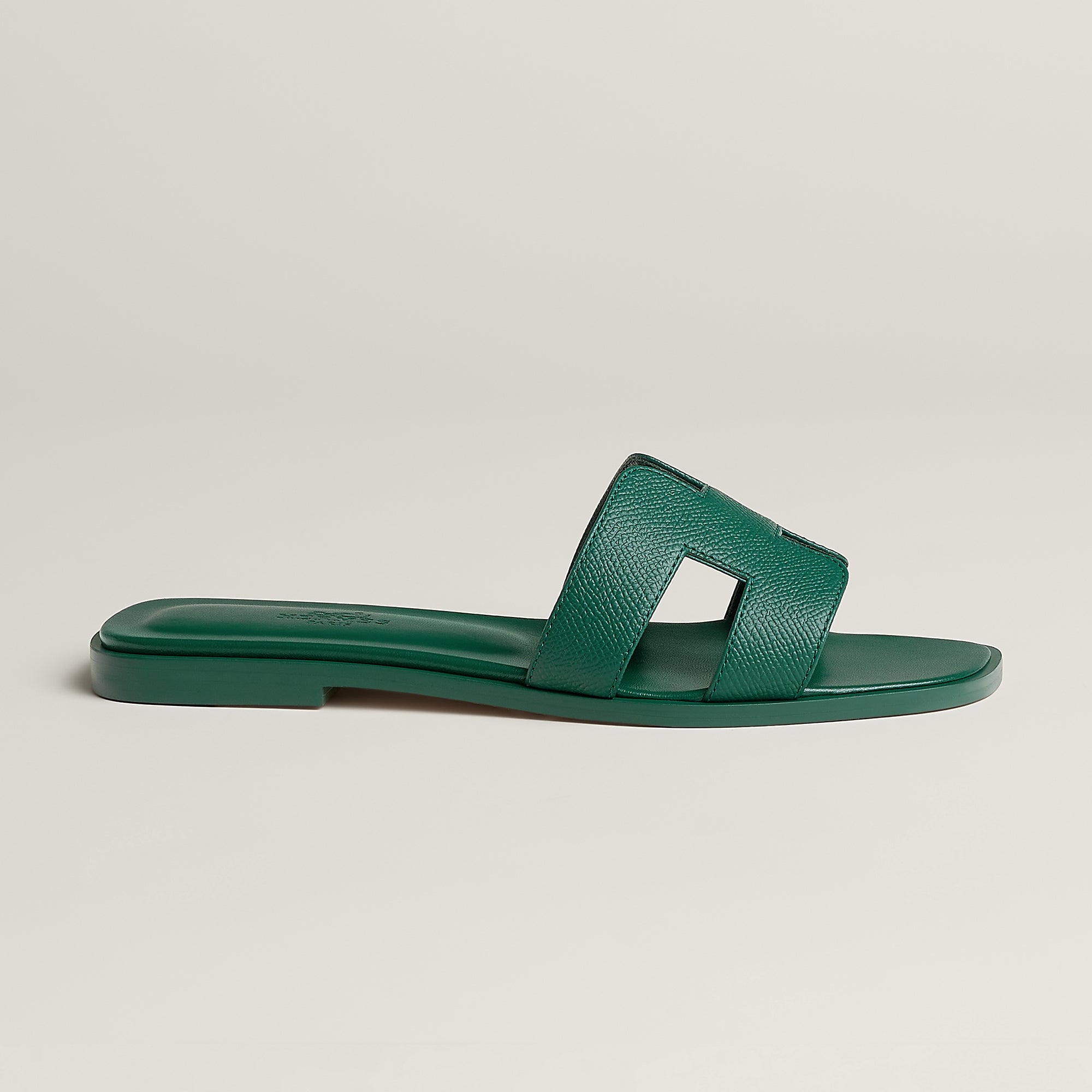 Hermès - Sandales Oran Veau Epsom Vert Oyat